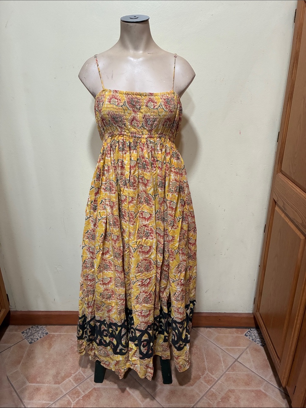 Free People vintage Yellow Floral Border-Print Maxi Dress